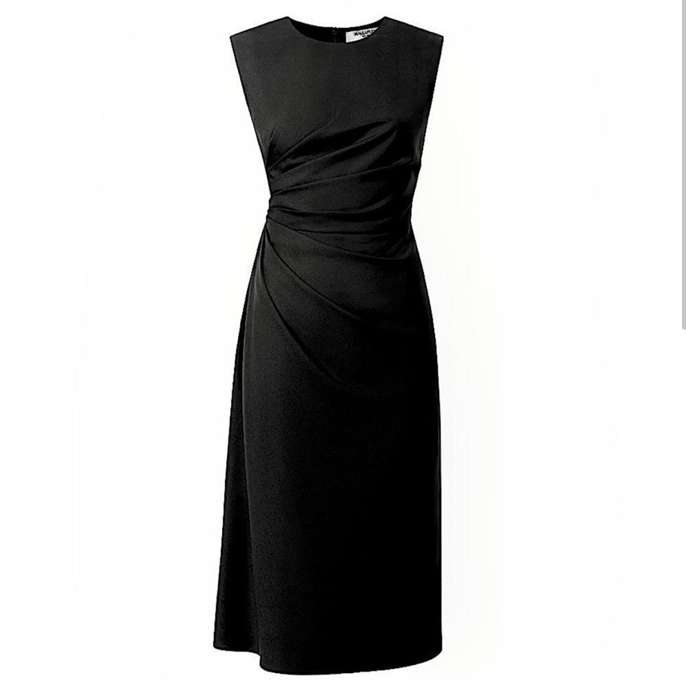 MM Lafleur Gathered Side Sleeveless Sheath Black Dress Size 4 - Picture 2 of 11